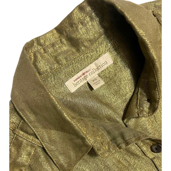Banana Republic Heritage Collection Gold Linen Matte Button Roll Tab Sleeve XS - Picture 5 of 10